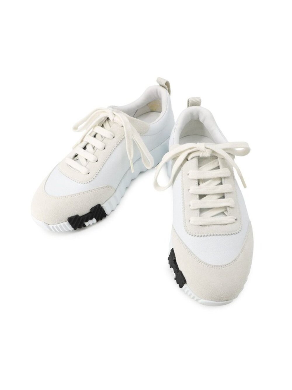 Hermes Sneakers Bouncing Calf Leather Suede Shoes White 36.5